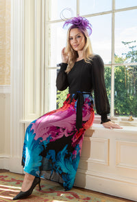 Feather Design Belted Dress