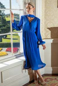Flute Sleeve Plisse Dress