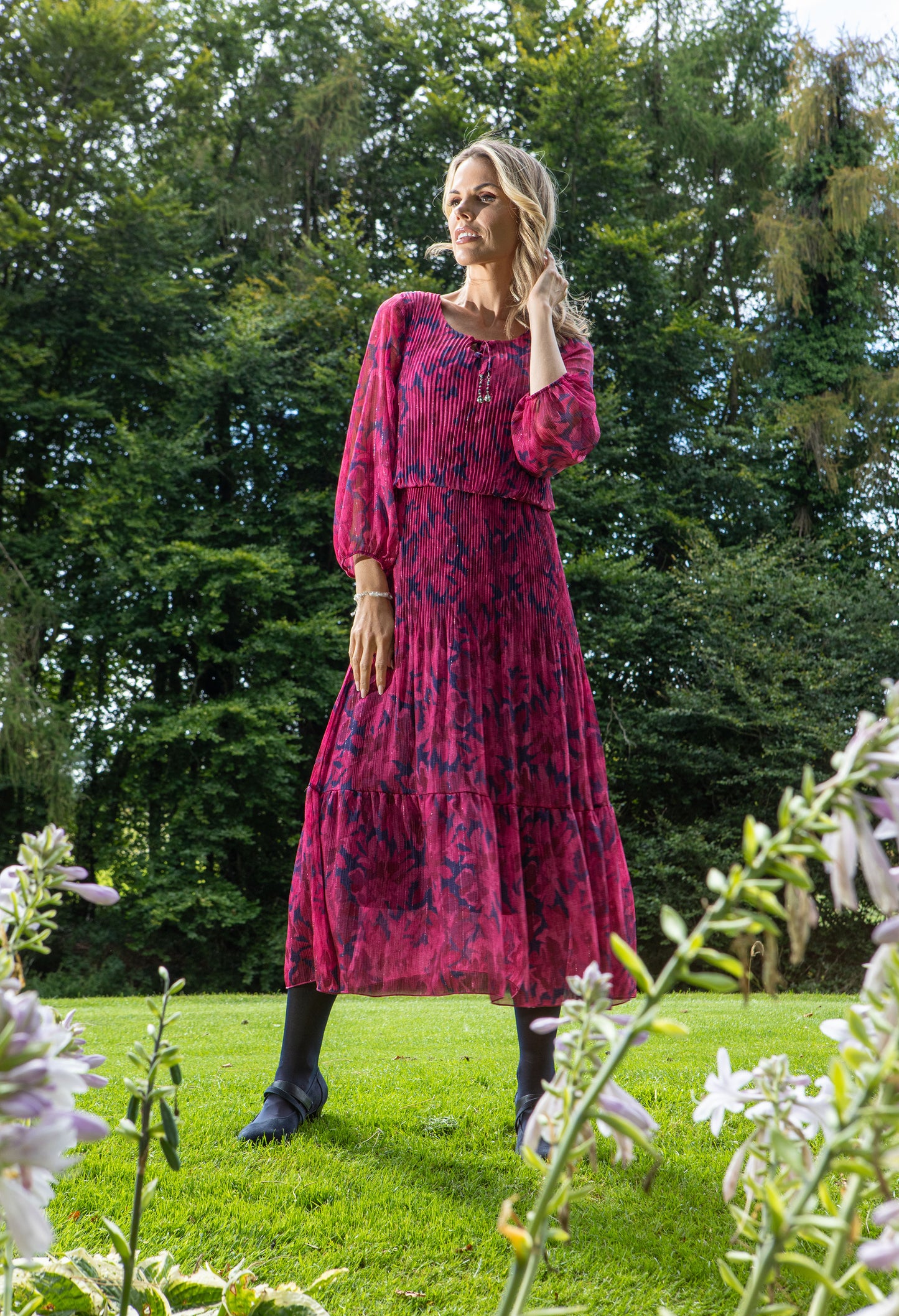 Plisse Pleated Floral Dress