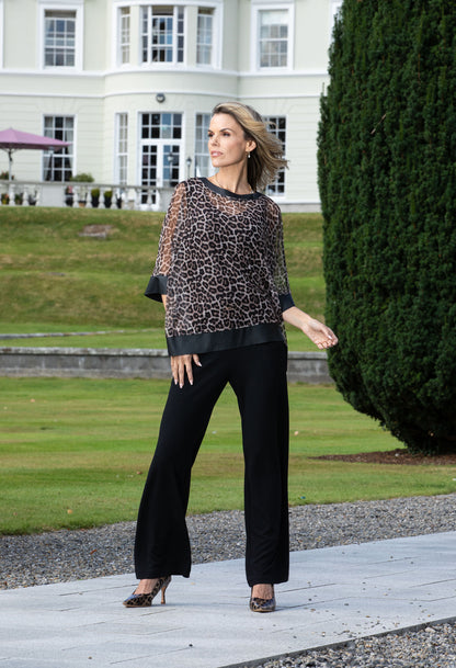 Leopard Print Mesh Blouse