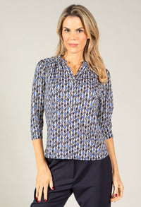 Geometric Print V-Neck Blouse
