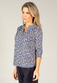 Geometric Print V-Neck Blouse
