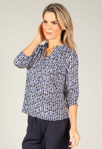 Geometric Print V-Neck Blouse
