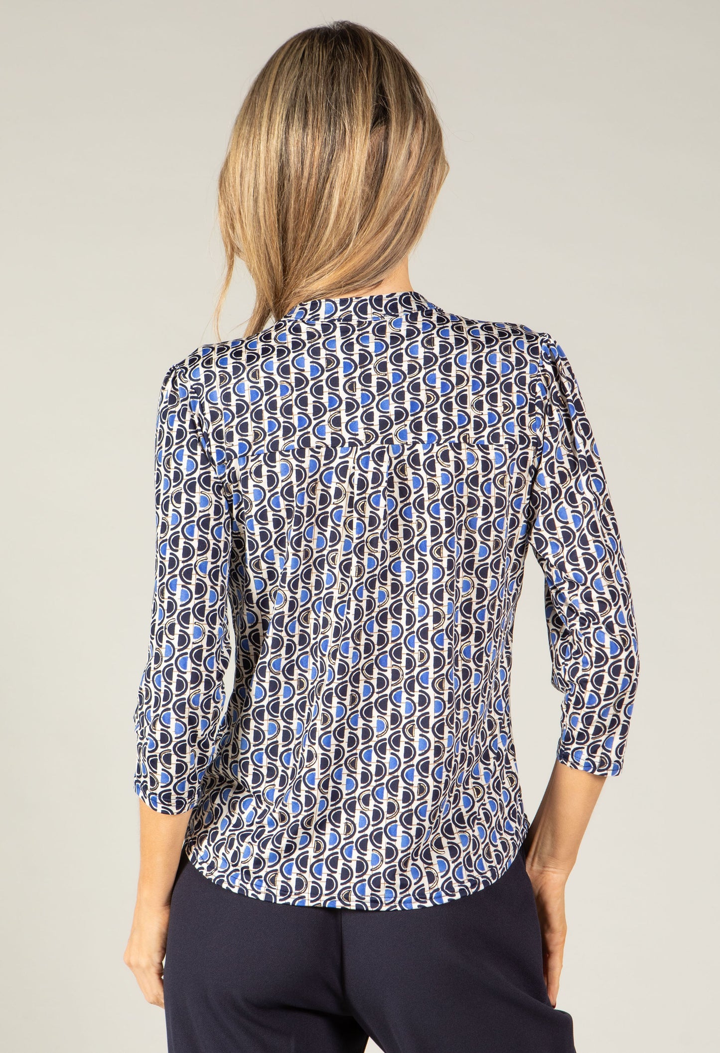 Geometric Print V-Neck Blouse