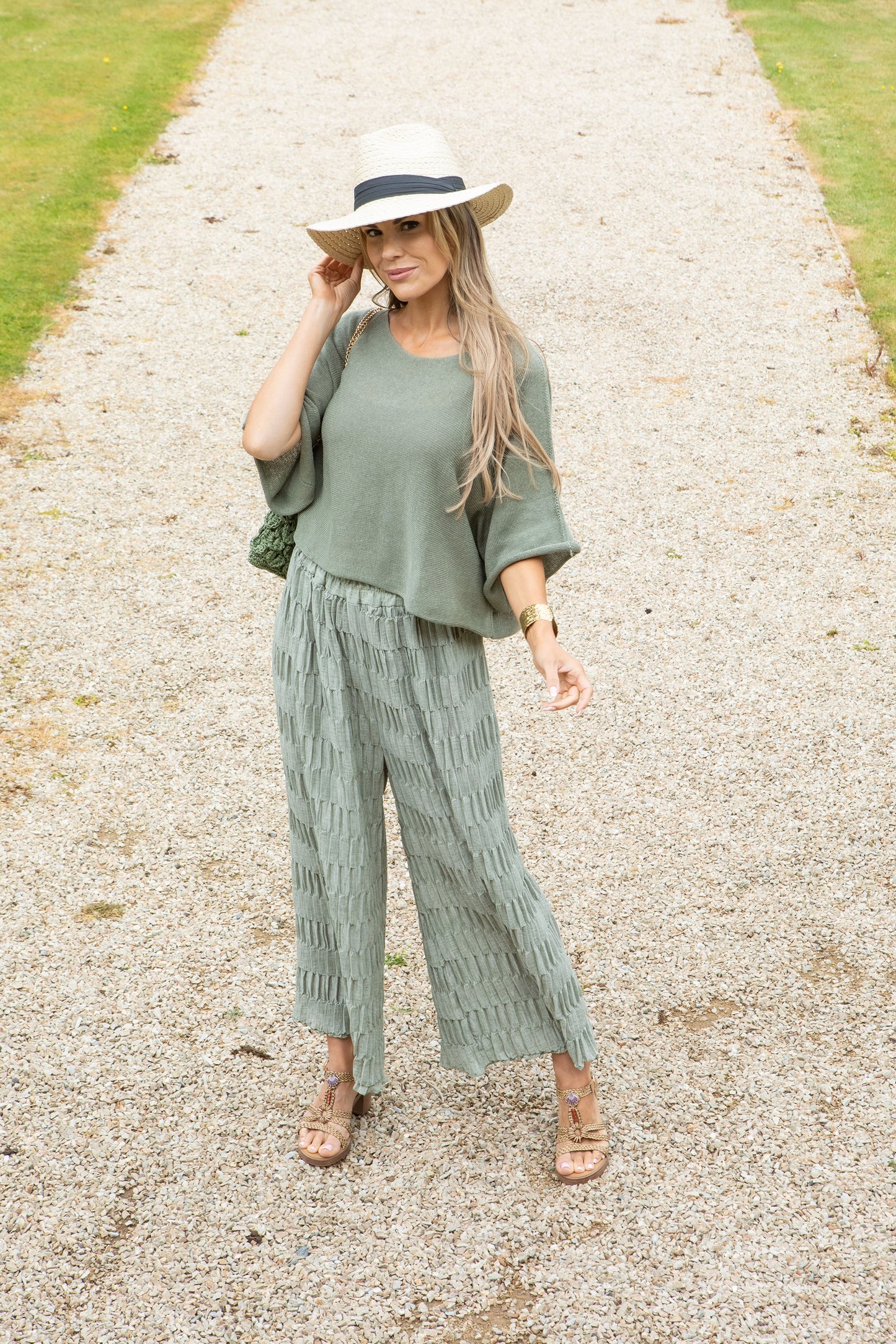 Crinkle Belted Trousers