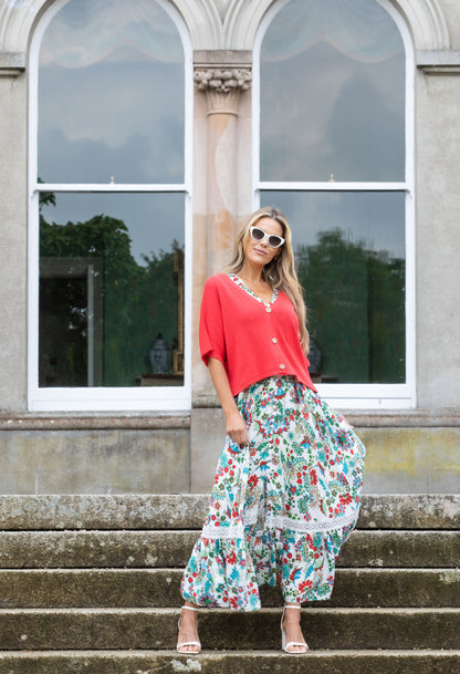 V-Neck Cropped Knit Cardigan