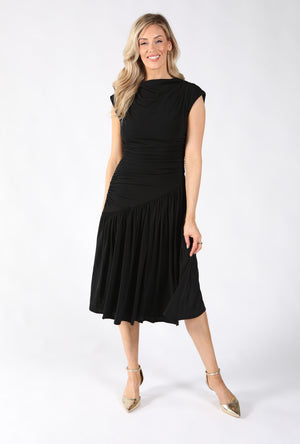 Ruched Asymmetric Midi Dress