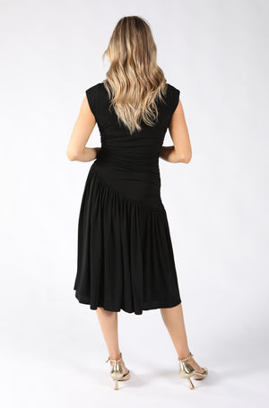 Ruched Asymmetric Midi Dress