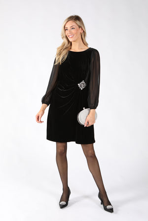 Diamante Brooch Velvet Dress