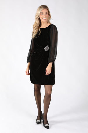 Diamante Brooch Velvet Dress