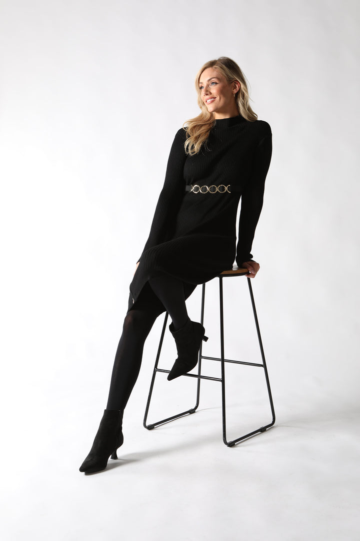 Ribbed Knit Dress with Side Zip