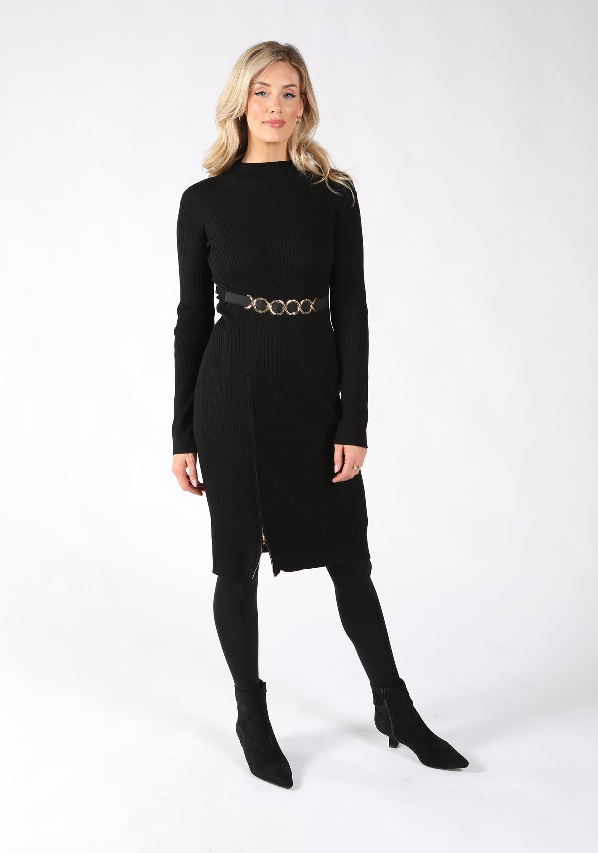 Ribbed Knit Dress with Side Zip