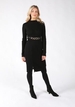 Ribbed Knit Dress with Side Zip