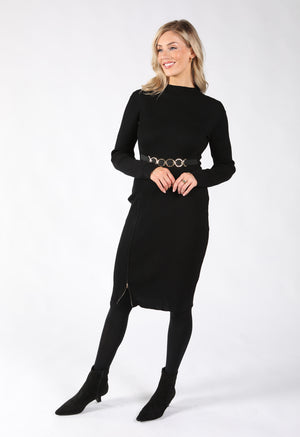 Ribbed Knit Dress with Side Zip