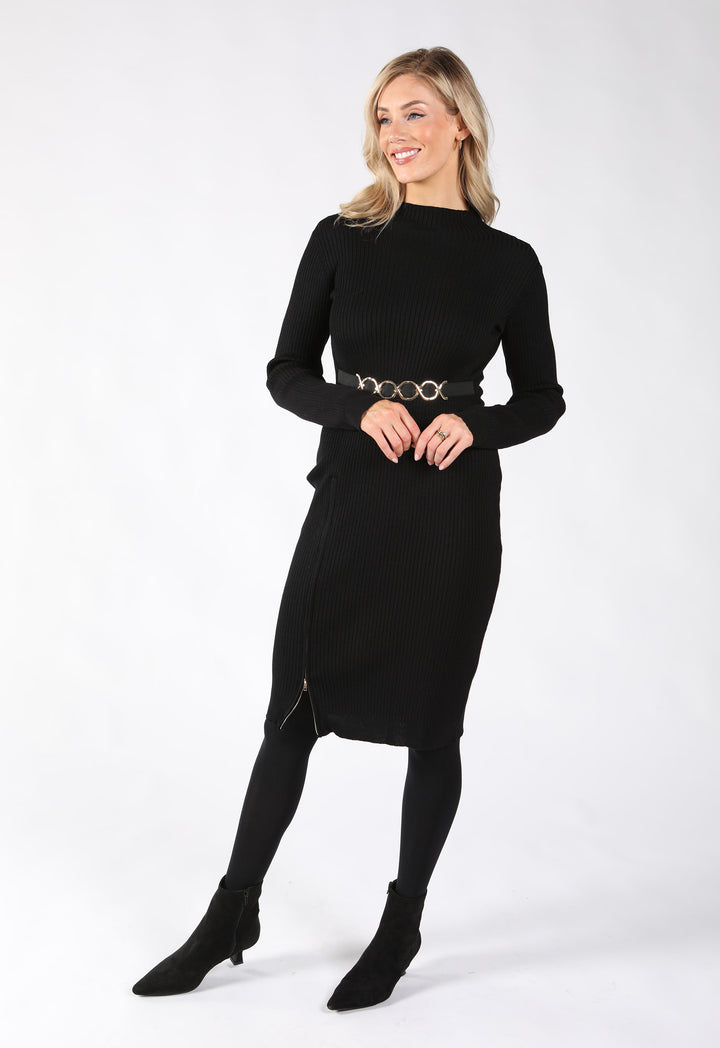 Ribbed Knit Dress with Side Zip