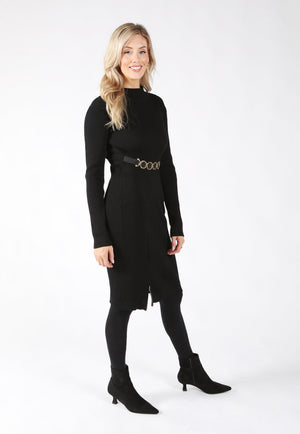 Ribbed Knit Dress with Side Zip