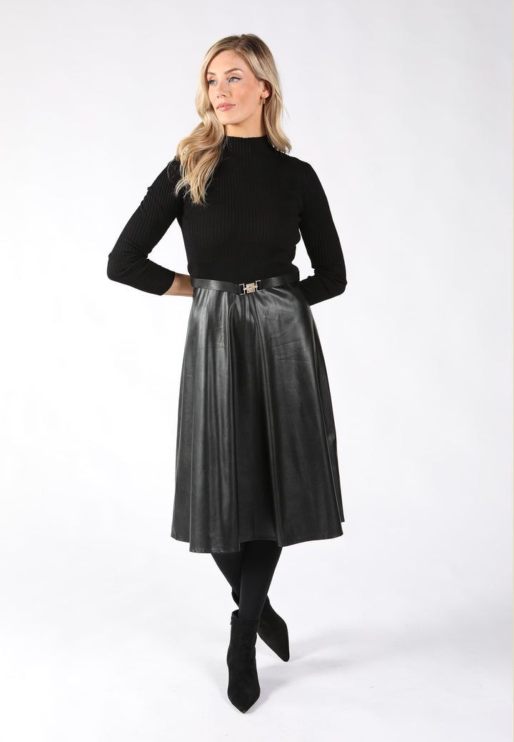 Ribbed Knit with Faux Leather Dress