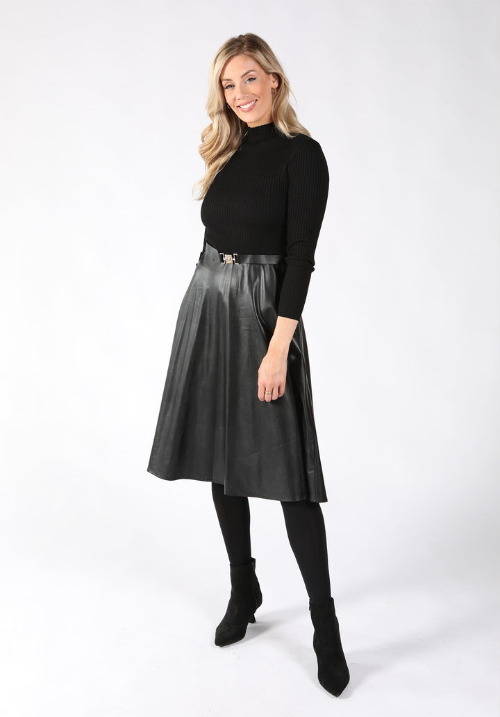 Ribbed Knit with Faux Leather Dress
