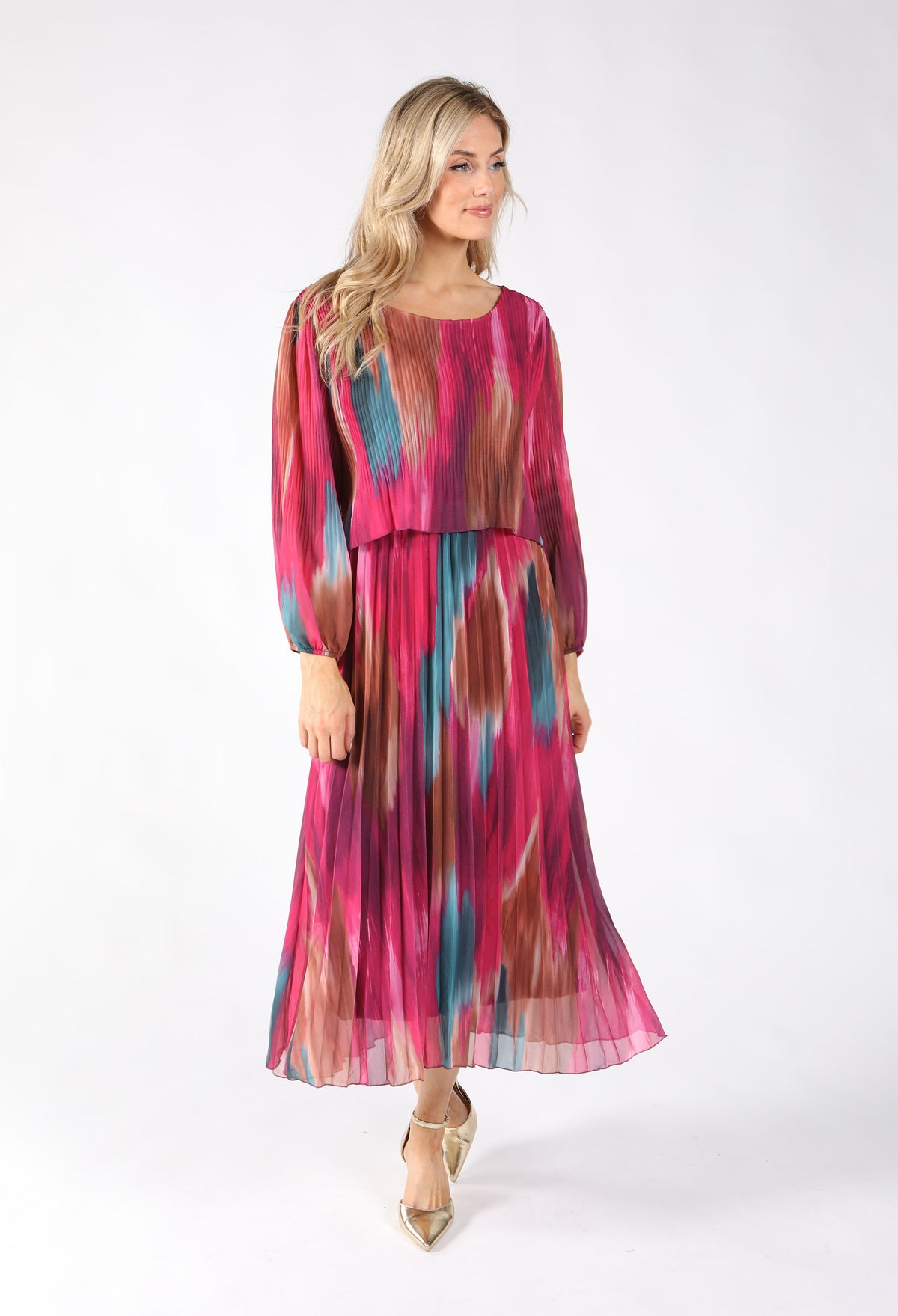 Riva Plisse Pleated Pop Over Dress, view 2 – Pamela Scott