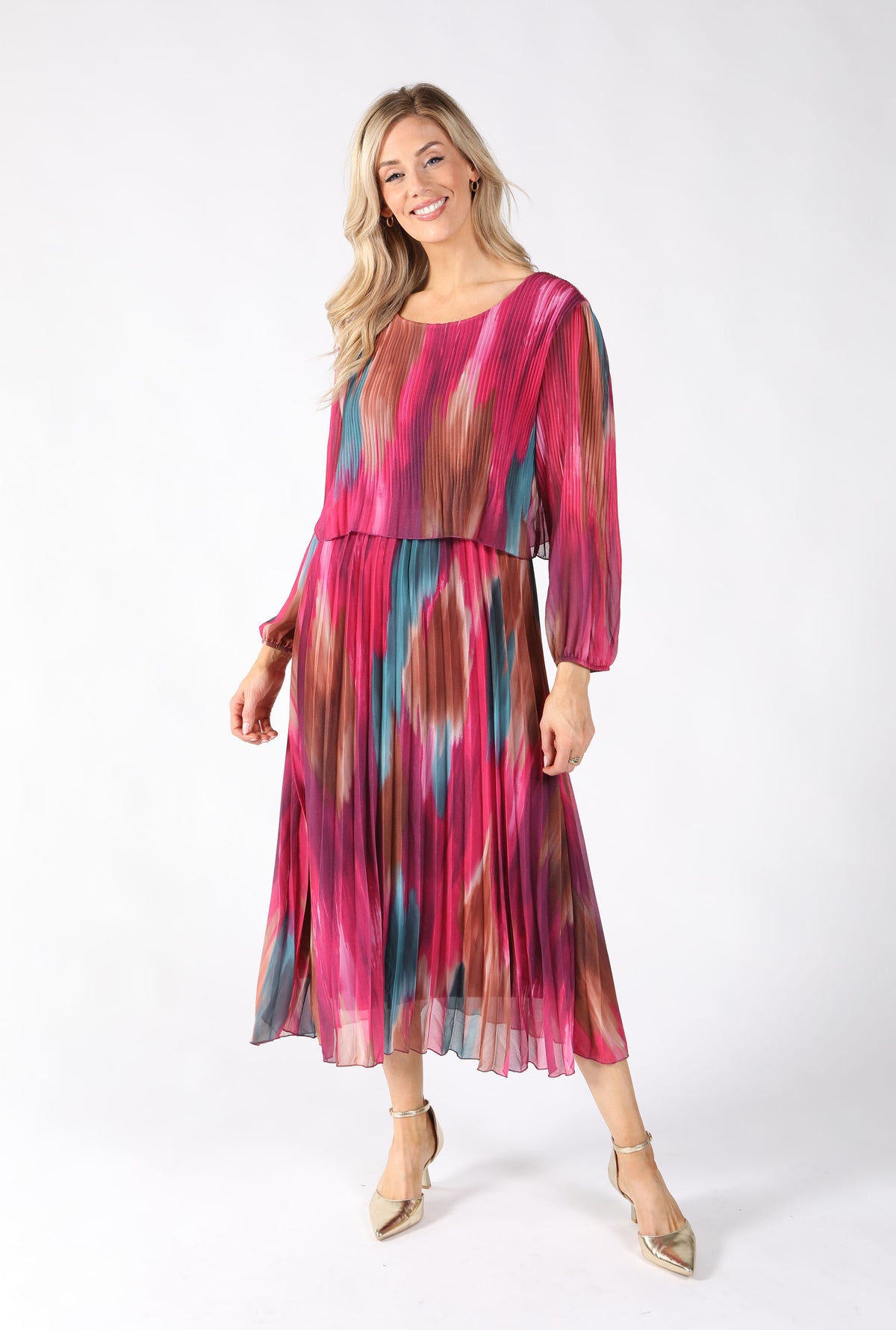Riva Plisse Pleated Pop Over Dress – Pamela Scott