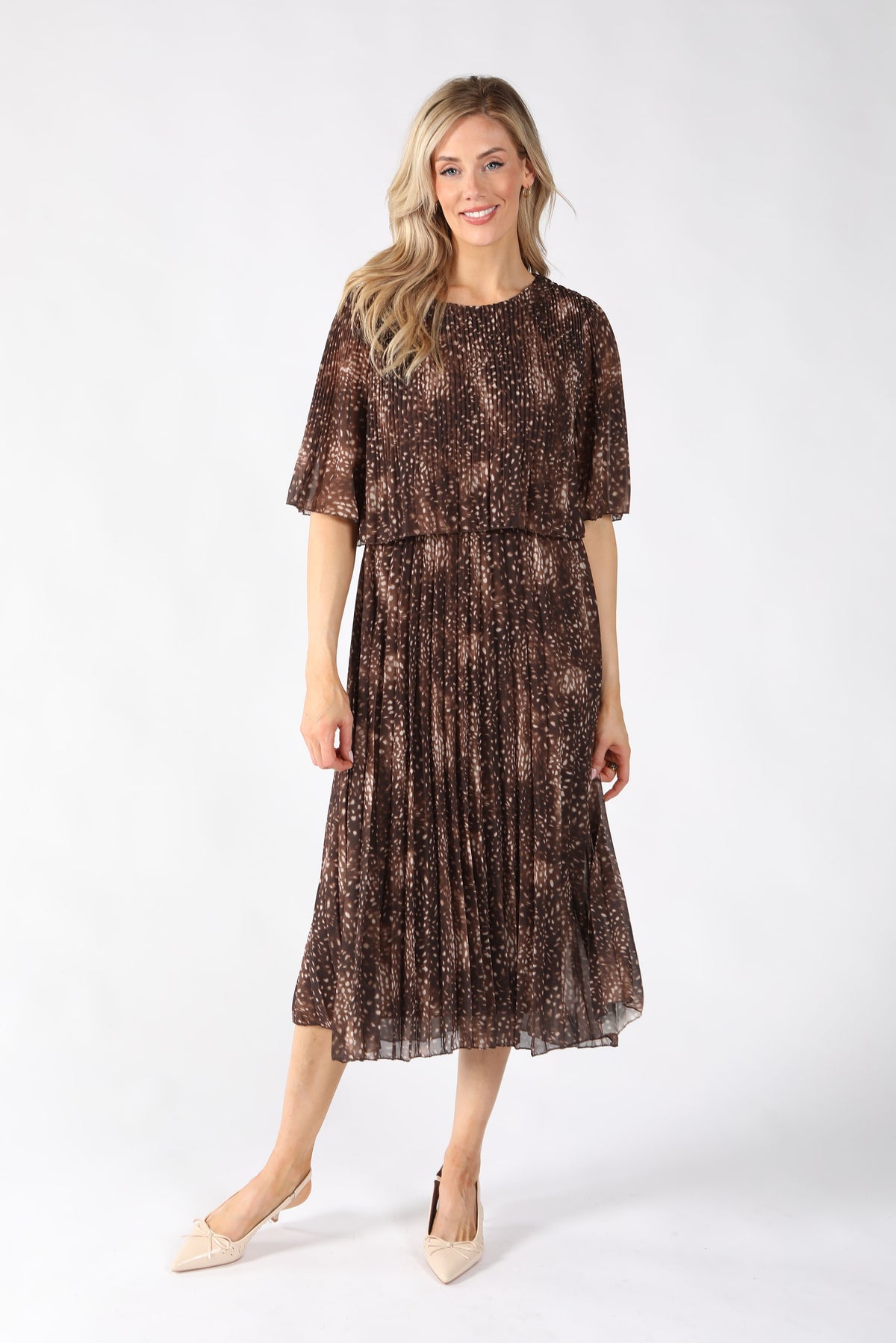 Abstract Plisse Pleated Pop Over Dress