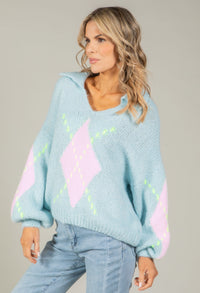 Argyle Design V-Neck Knit Jumper