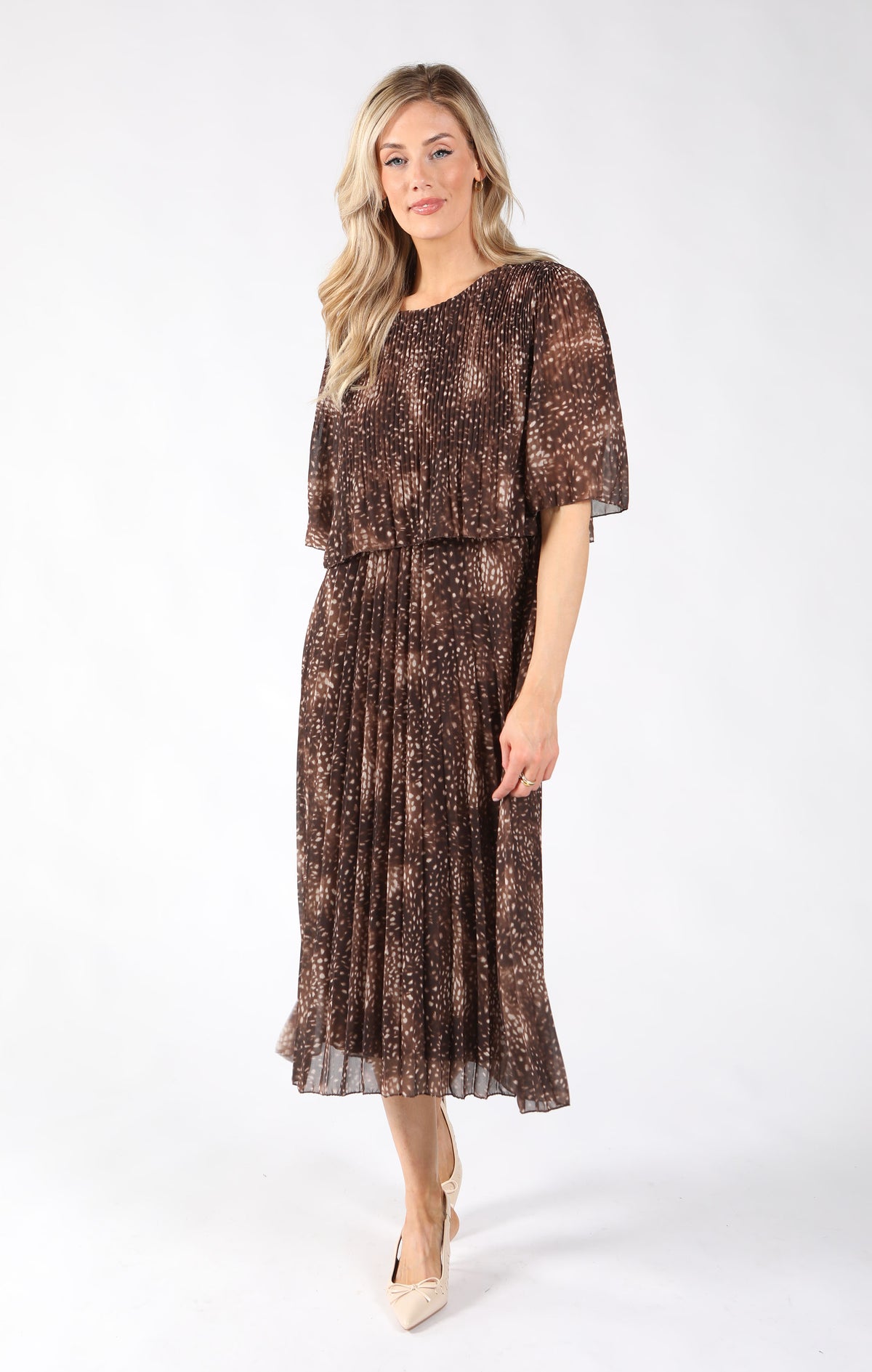 Abstract Plisse Pleated Pop Over Dress