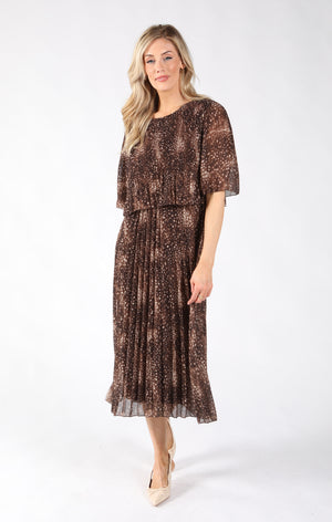 Abstract Plisse Pleated Pop Over Dress