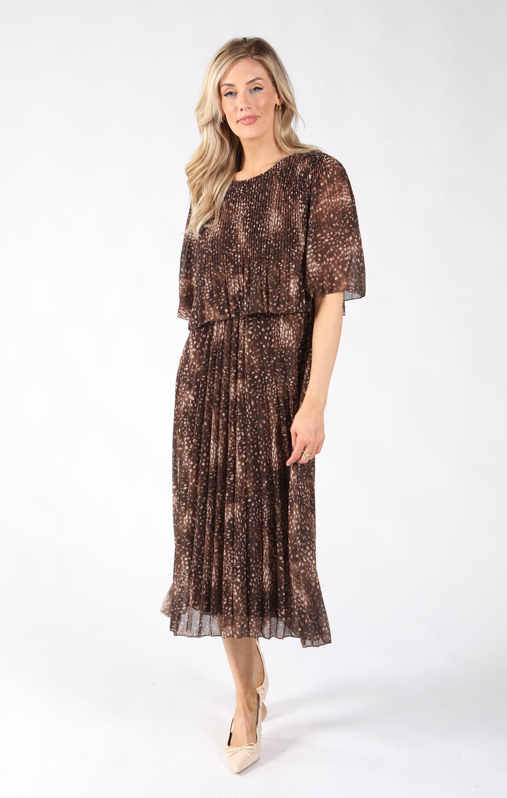 Abstract Plisse Pleated Pop Over Dress