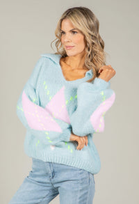 Argyle Design V-Neck Knit Jumper