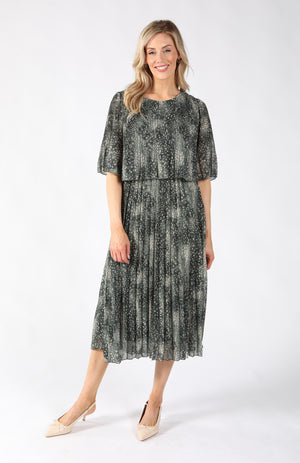 Abstract Plisse Pleated Pop Over Dress