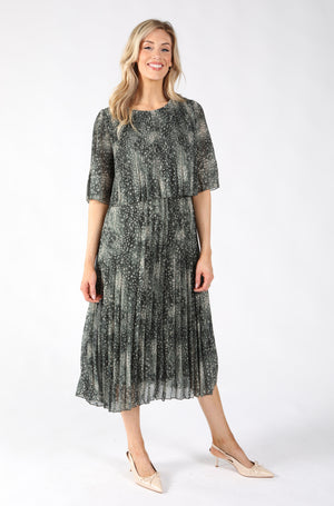 Abstract Plisse Pleated Pop Over Dress