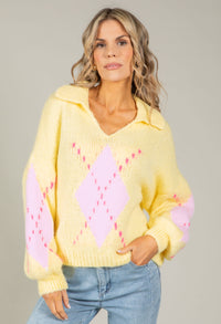 Argyle Design V-Neck Knit Jumper