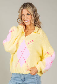 Argyle Design V-Neck Knit Jumper