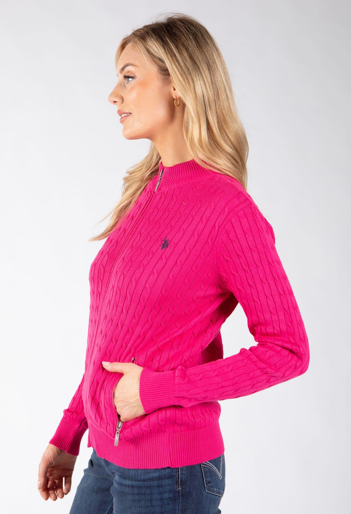 Cable Knit Zip-Up Cardigan