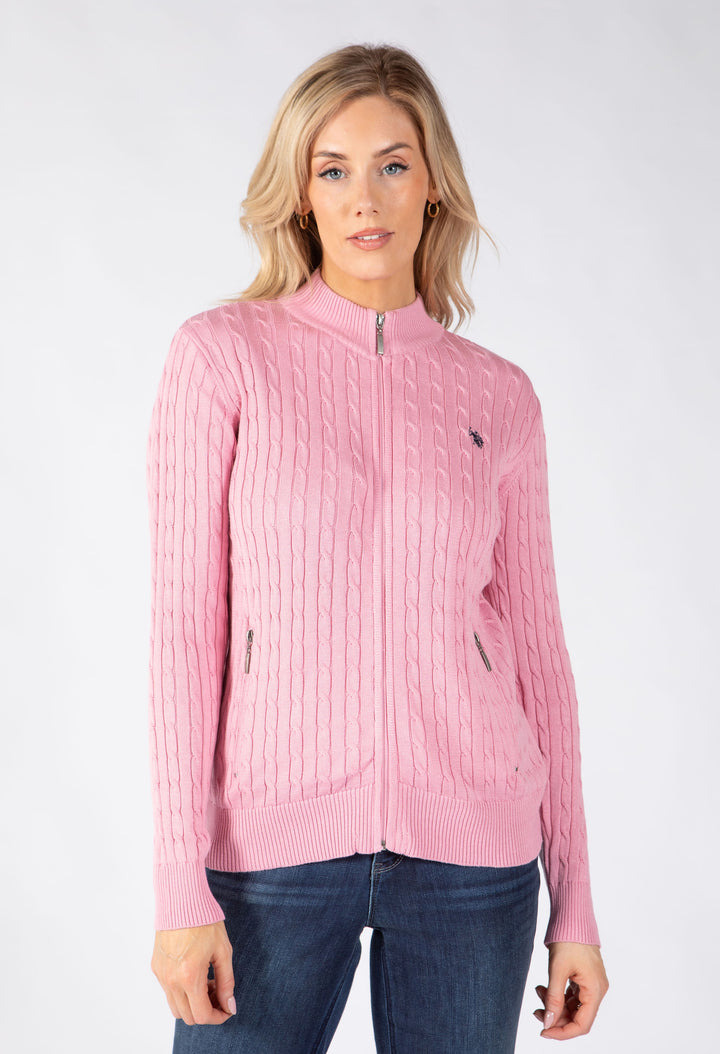 Cable Knit Zip-Up Cardigan