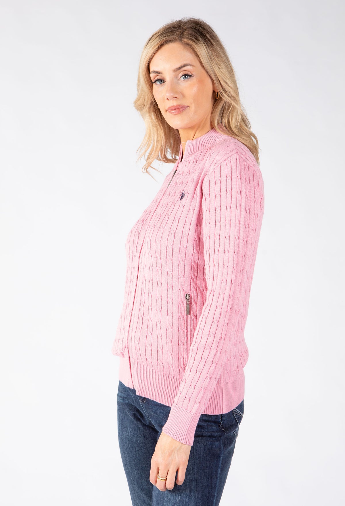 Cable Knit Zip-Up Cardigan