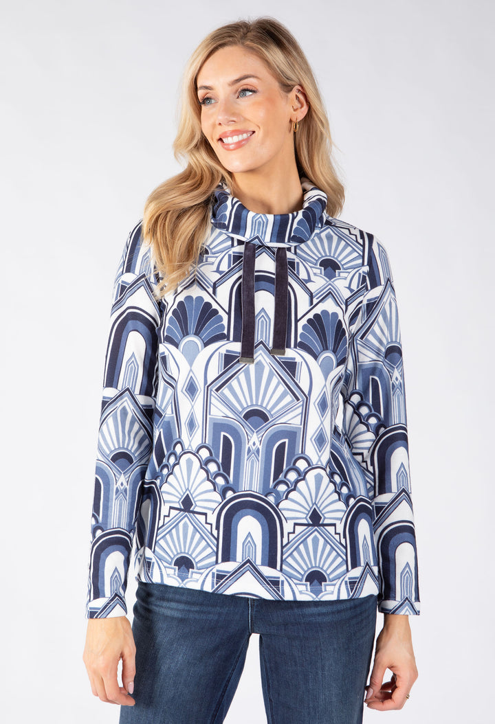 Maya Geometric Print Fine Knit Top