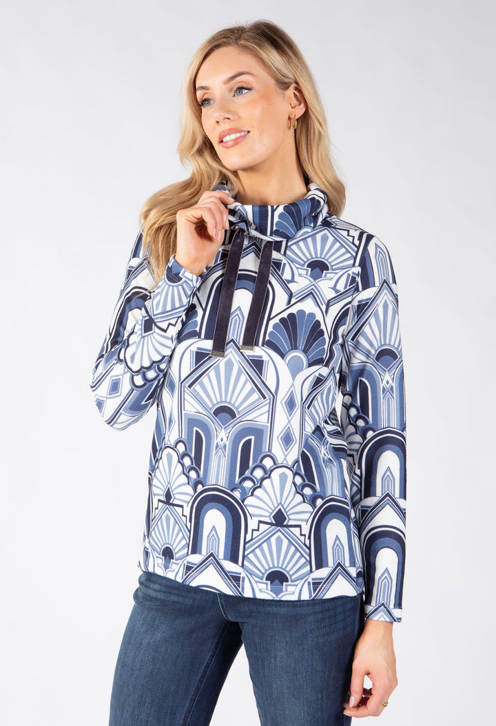 Maya Geometric Print Fine Knit Top