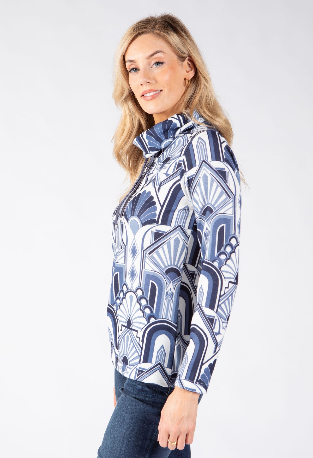 Maya Geometric Print Fine Knit Top