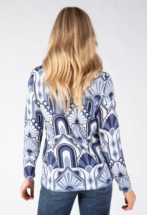 Maya Geometric Print Fine Knit Top