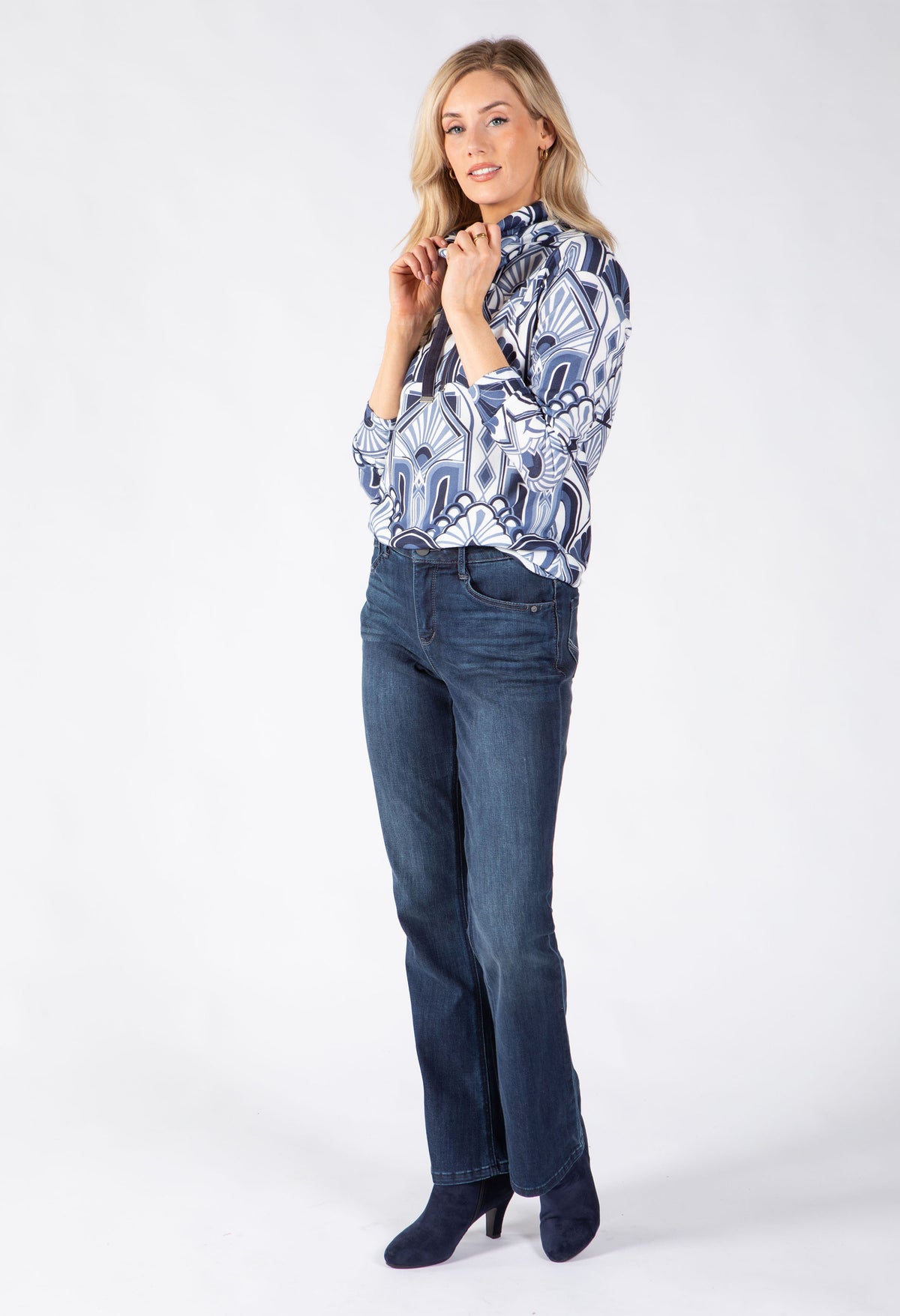 Maya Geometric Print Fine Knit Top