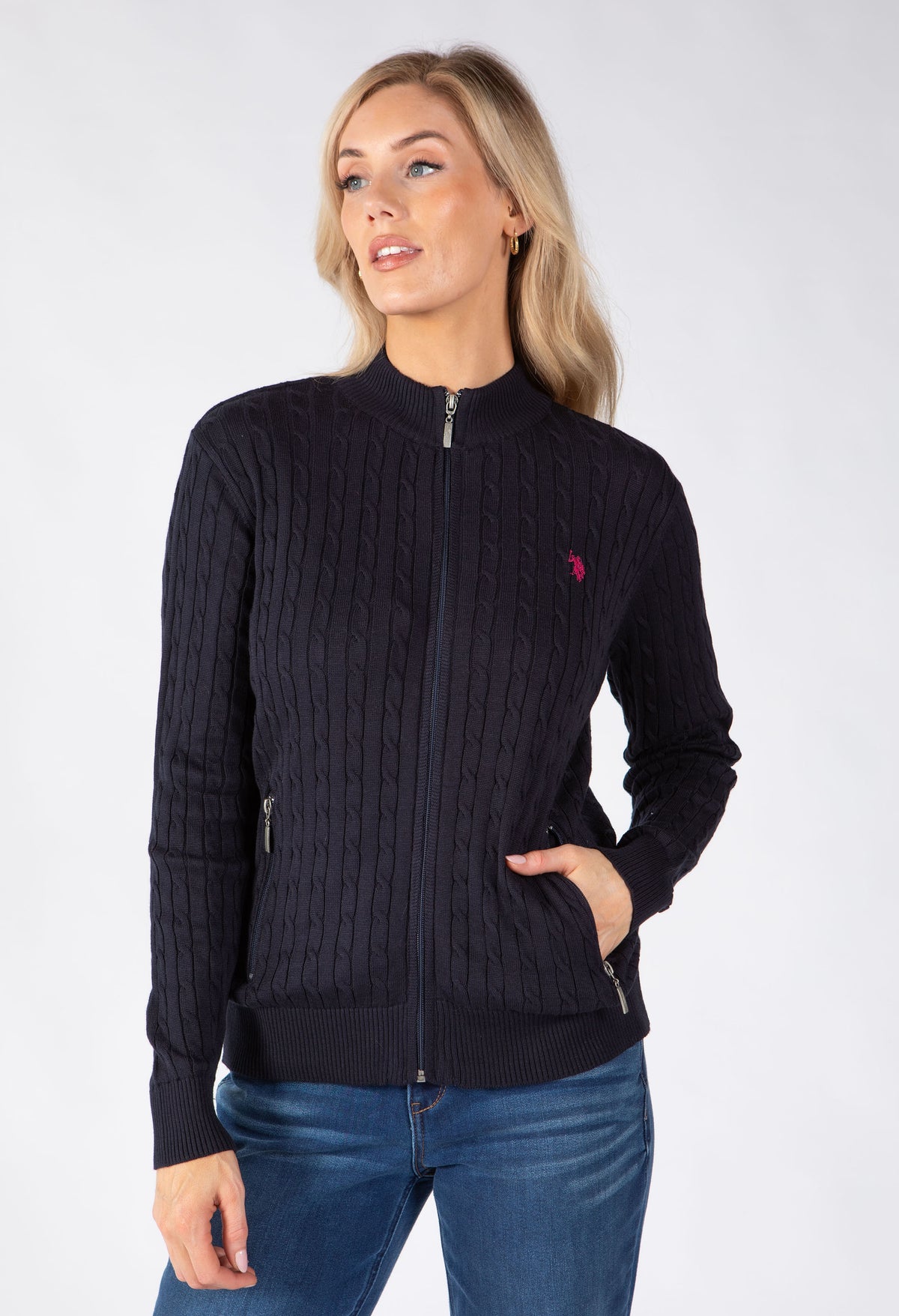 Cable Knit Zip-Up Cardigan