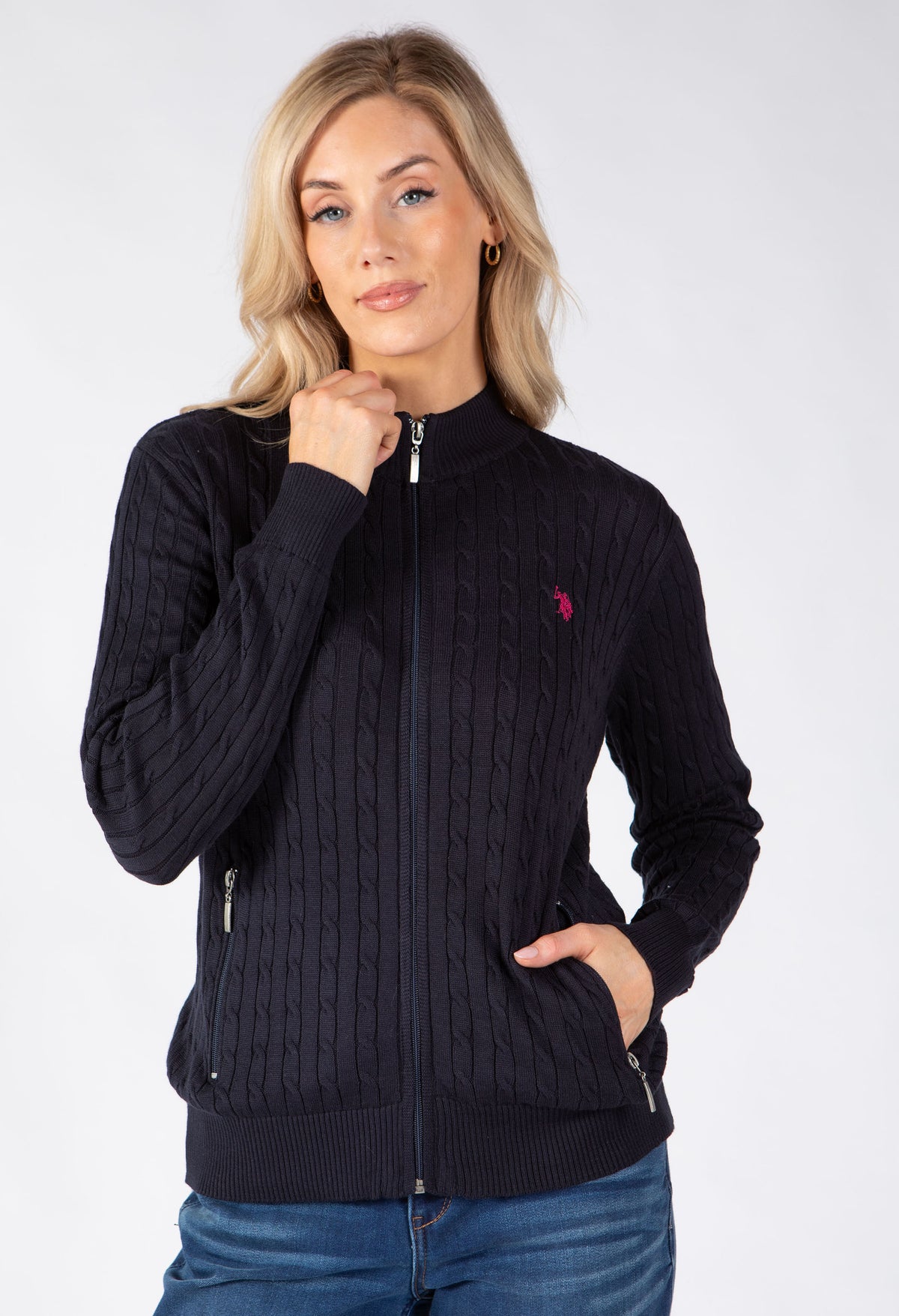 Cable Knit Zip-Up Cardigan
