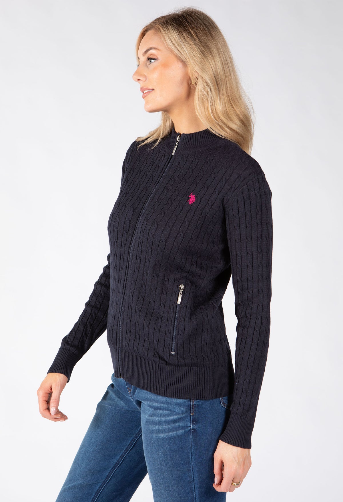 Cable Knit Zip-Up Cardigan