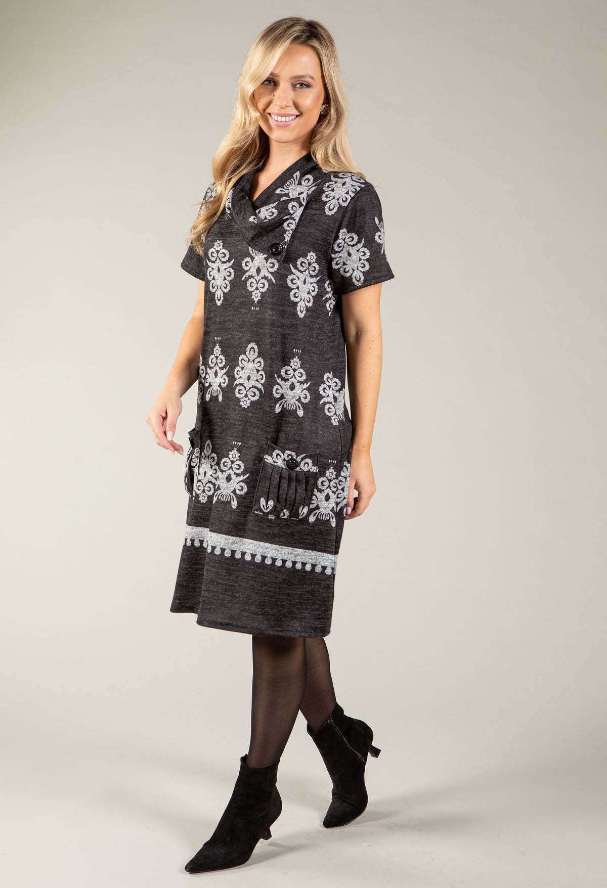 Fine Knit Cowl Neck Dress