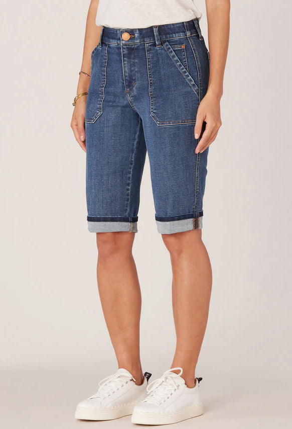 Indigo Denim "Ab"solution High Rise Cuffed Hem Repreve Bermuda Short