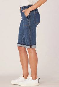 Indigo Denim "Ab"solution High Rise Cuffed Hem Repreve Bermuda Short