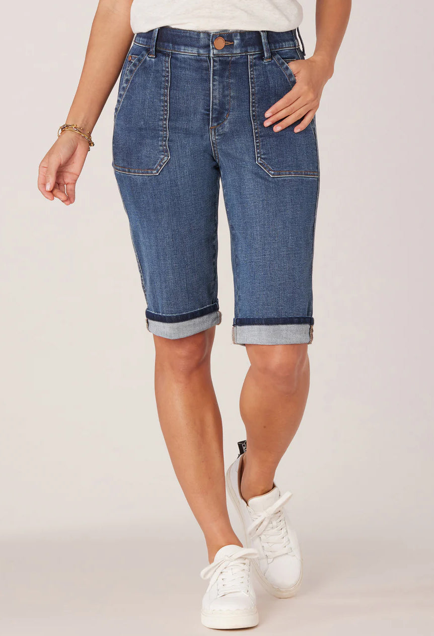 Indigo Denim "Ab"solution High Rise Cuffed Hem Repreve Bermuda Short