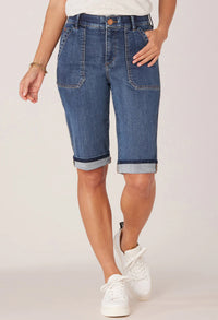 Indigo Denim "Ab"solution High Rise Cuffed Hem Repreve Bermuda Short